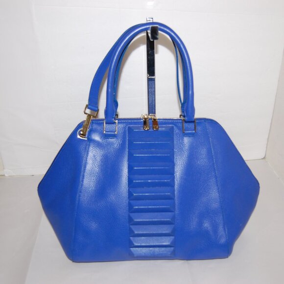 ❤️ Kristina George Izabelle Blue Leather Satchel Hand Bag Purse Shoulder Bag - Picture 2 of 11